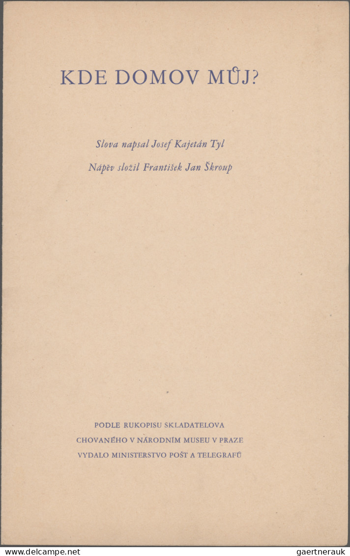 Czechoslowakia: 1934, National Anthem, 1 Kc Brown-lilac And 2 Kc Blue On Card Pa - Neufs