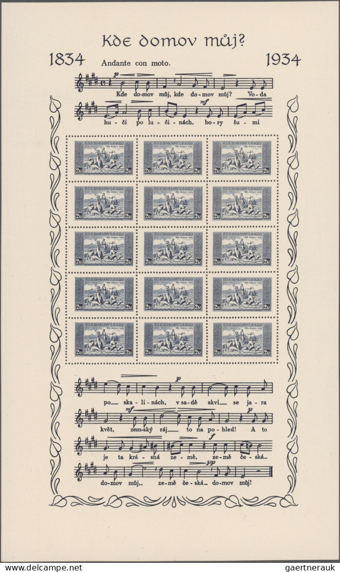 Czechoslowakia: 1934, National Anthem, 1 Kc Brown-lilac And 2 Kc Blue On Card Pa - Nuovi