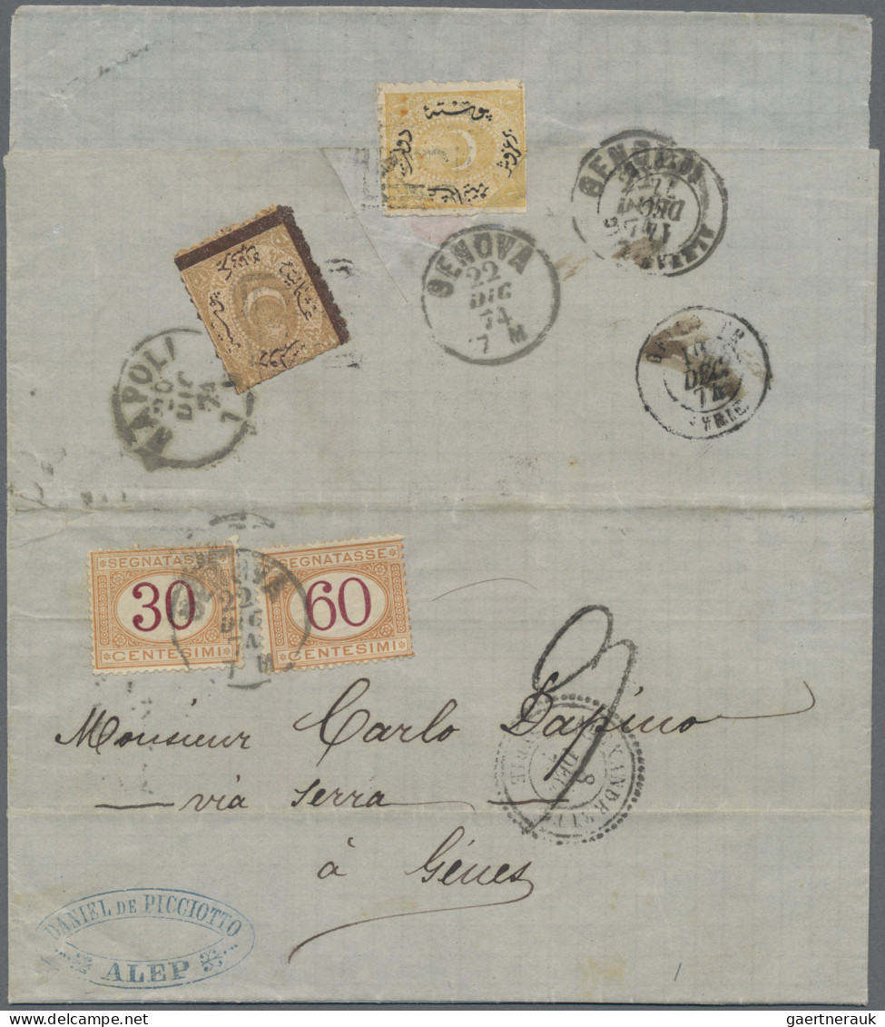 Turkey: 1871 Entire Letter From Alep To Genoa, Italy Via Alexandrette, Beyrouth, - Brieven En Documenten