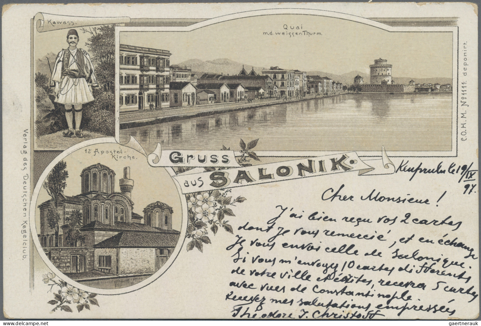 Turkey: 1897: German Post Card Franked By Two 10 Paras Grey Green (SCOTT 95) Wit - Storia Postale
