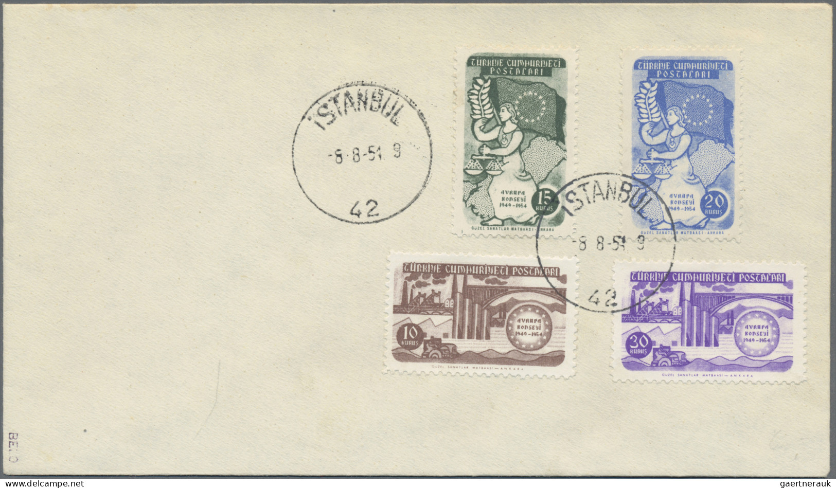 Turkey: 1954, European Council, Complete Set On Unaddressed F.d.c. "ISTANBUL 8.8 - Used Stamps
