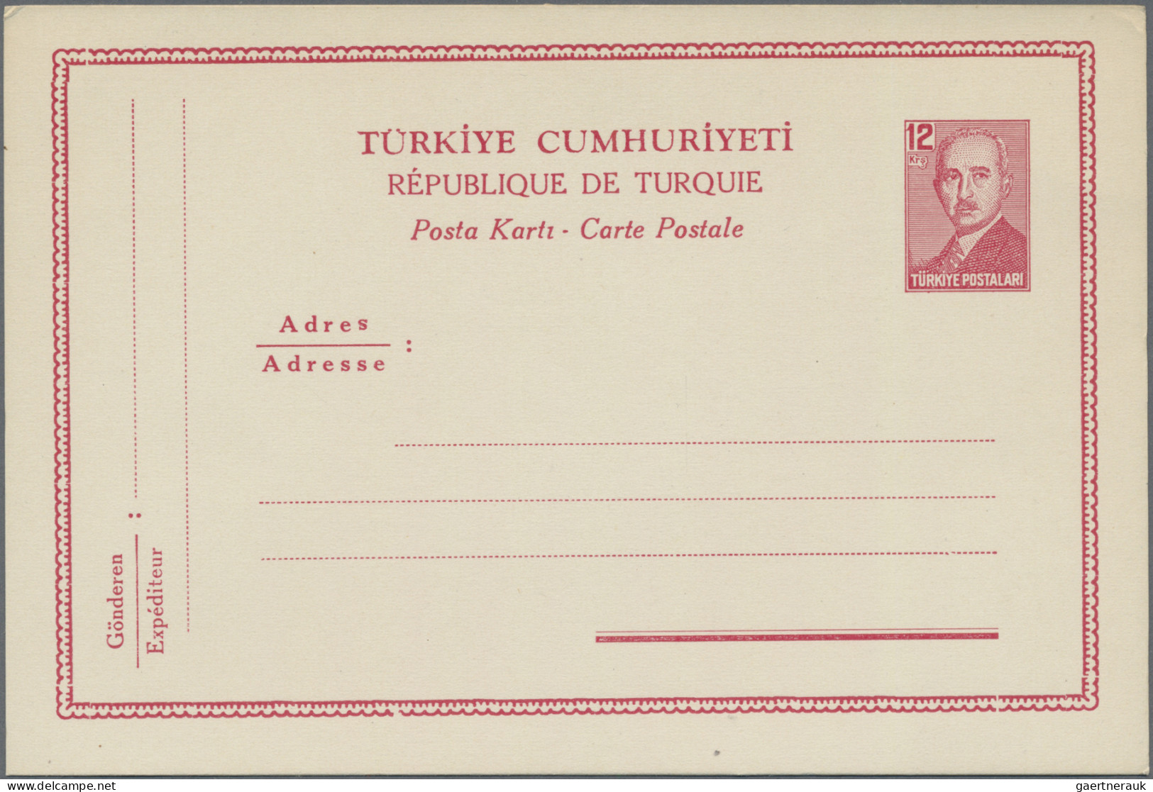 Turkey - Postal stationery: 1949, President Inönü, complete set of four mint pos