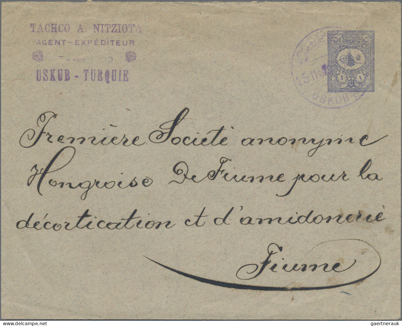 Turkey - Post Marks: 1903, Blue "USKUB (GARE)" On Commercially Used 1 P. Postal - Andere