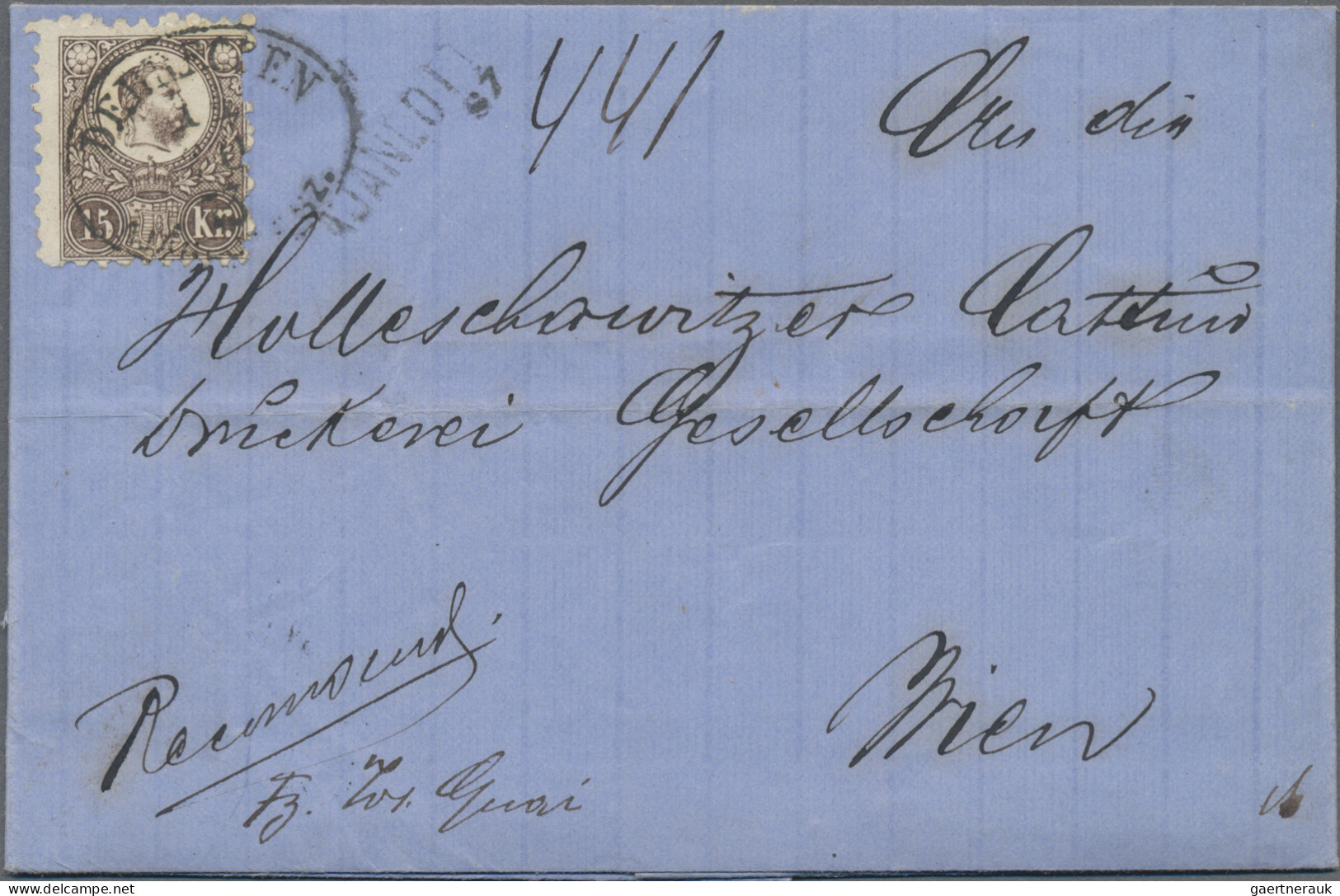 Hungary: 1871, Francis Joseph Recess-printed 15kr. Brown, Single Franking On Reg - Lettres & Documents