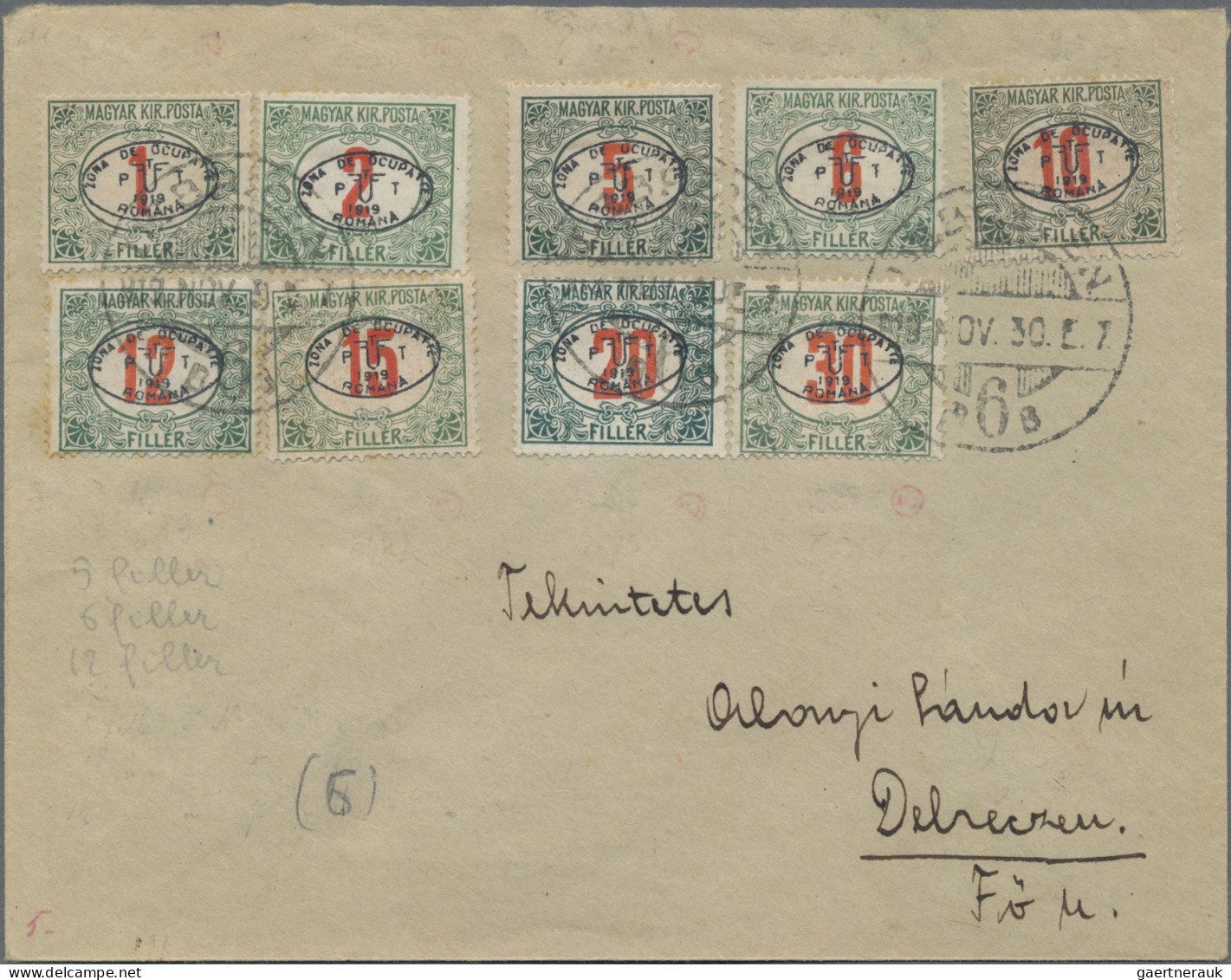 Hungary: 1919, Set Of Six Envelopes, Locally Addressed, Each With Multiple Stamp - Debreczin