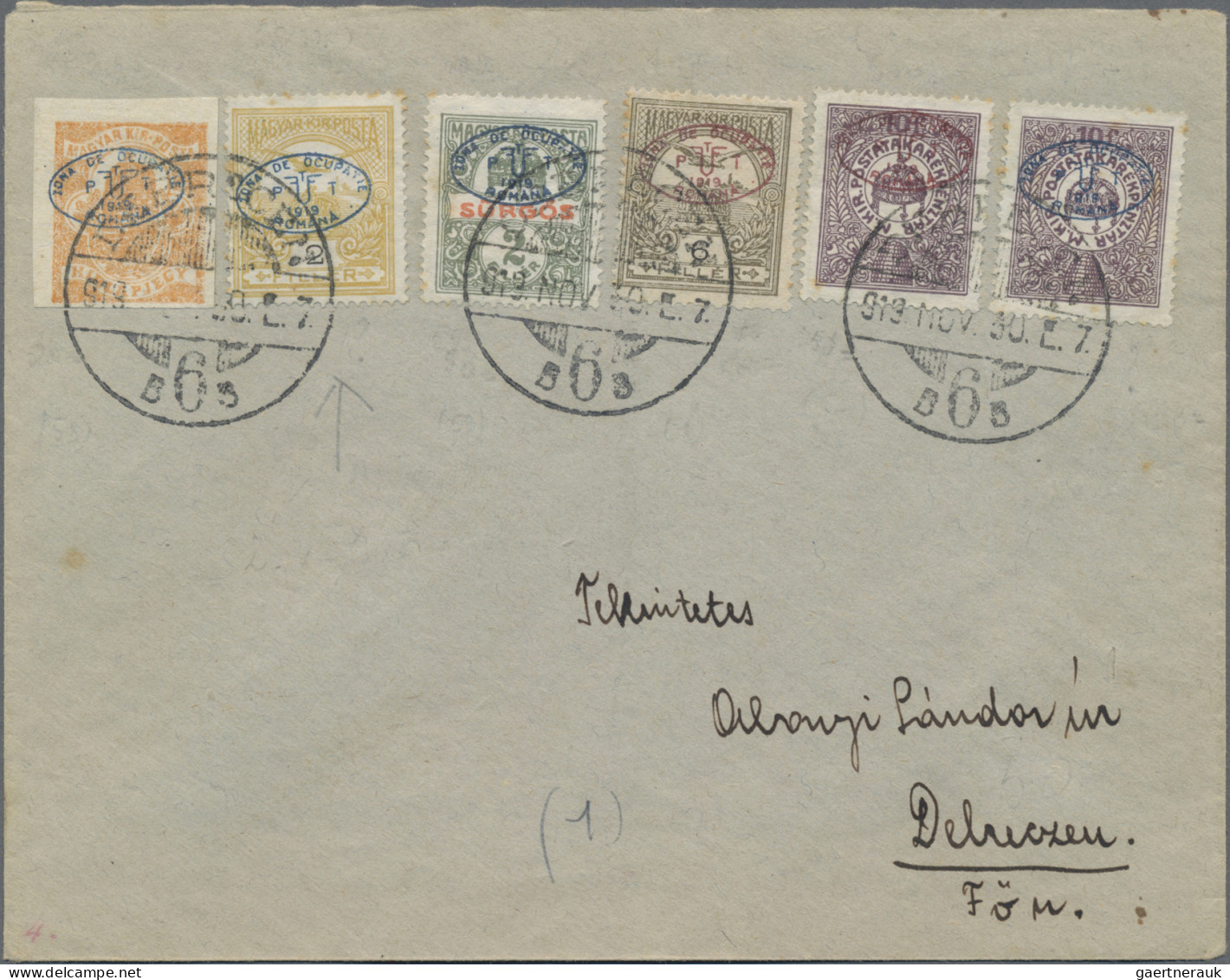 Hungary: 1919, Set Of Six Envelopes, Locally Addressed, Each With Multiple Stamp - Debrecen