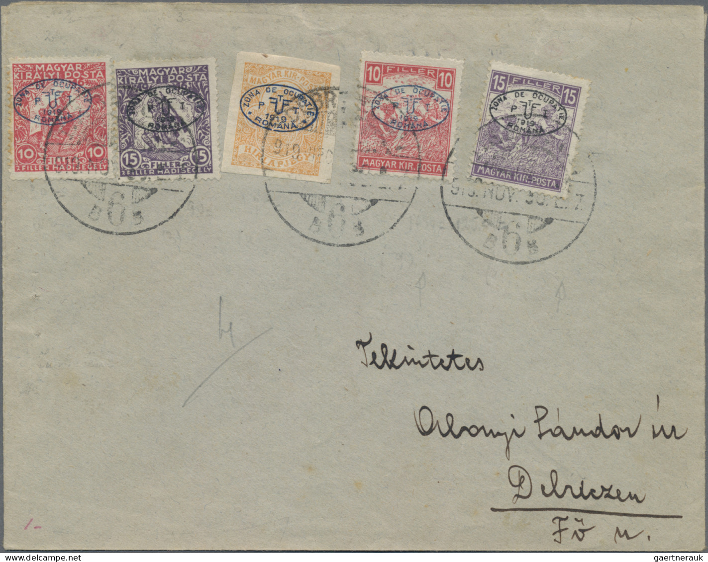 Hungary: 1919, set of six envelopes, locally addressed, each with multiple stamp