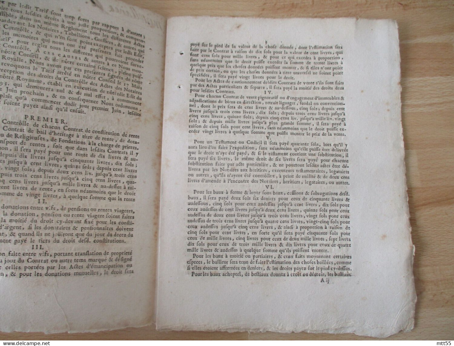 1694 DECLARATION DU ROY TARIF PERCEPTION DROIT ACTE NOTAIRE TABELLIONS AIX EN PROVENCE - Historische Dokumente