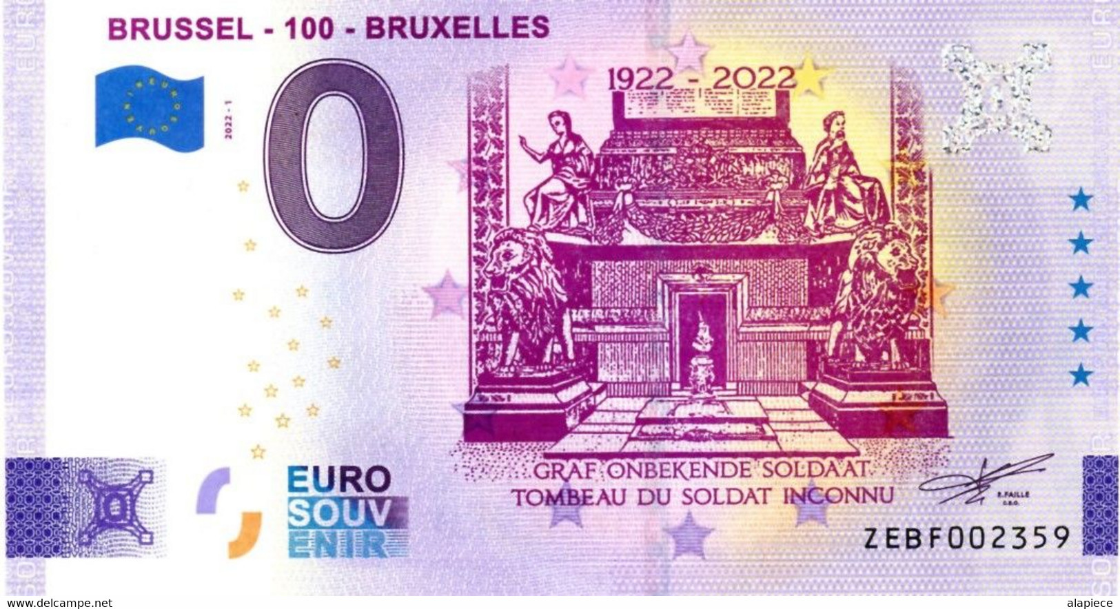 Billet Touristique - 0 Euro - Belgique - Bruxelles -  La Tombe Du Soldat Inconnu (2022-1) - Private Proofs / Unofficial