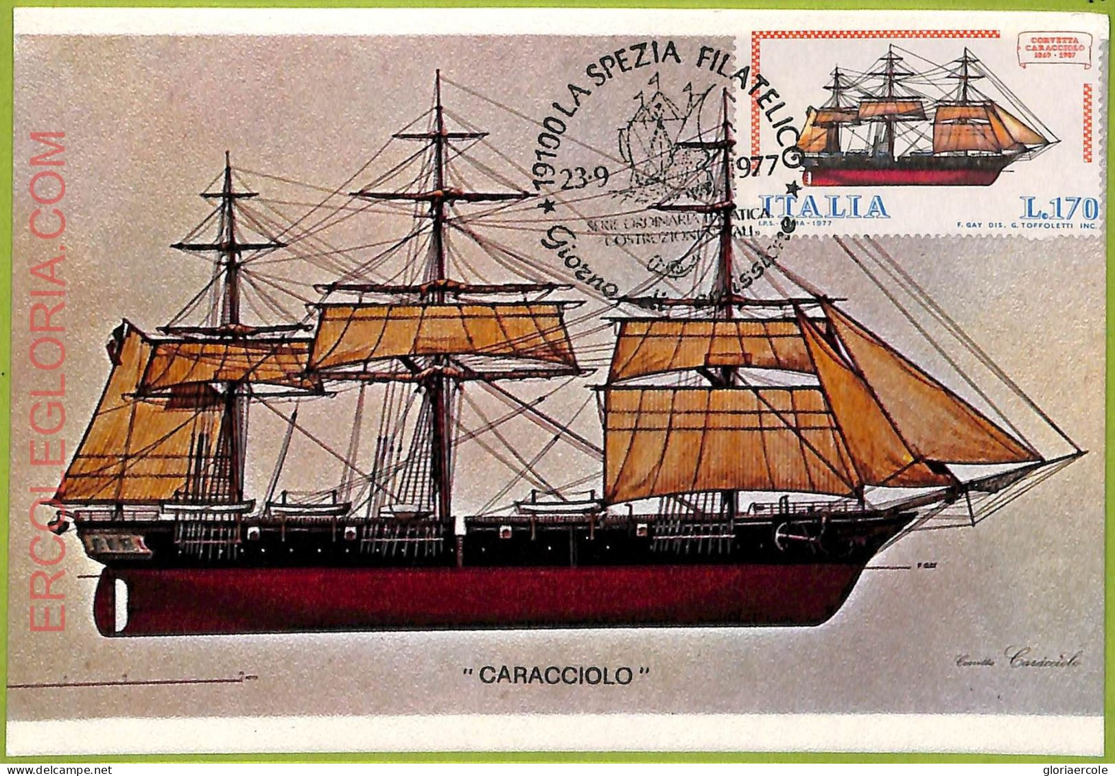 Ad3366 - ITALY - Postal History - MAXIMUM CARD - 1977 - Ships "Caracciolo" - Bateaux