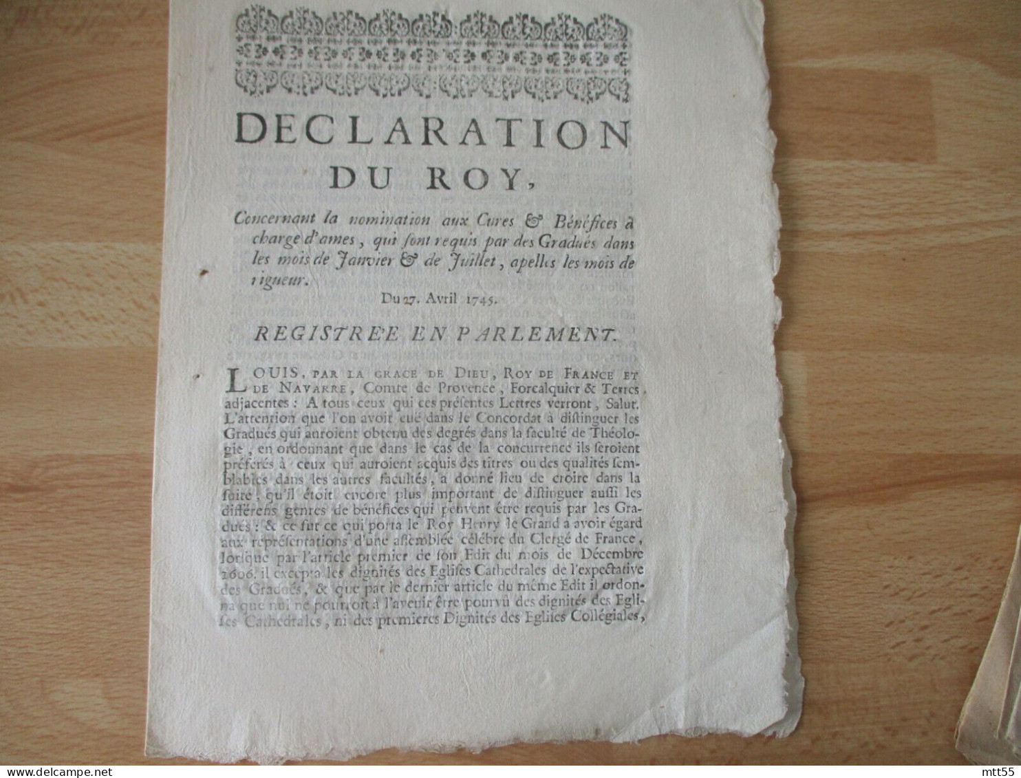 1743 DECLARATION DU ROY NOMINATION CURES BENEFICES CHARGE ARMES AIX PROVENCE - Historische Dokumente