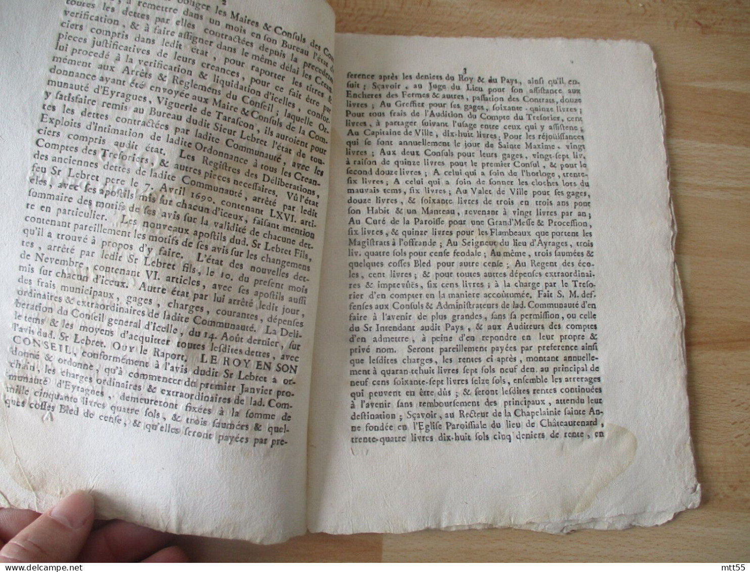 1718 COMMUNAUTE EYRAGUE VIGUERIE TARASCON ARREST CONSEIL ETAT DU ROI - Historische Dokumente