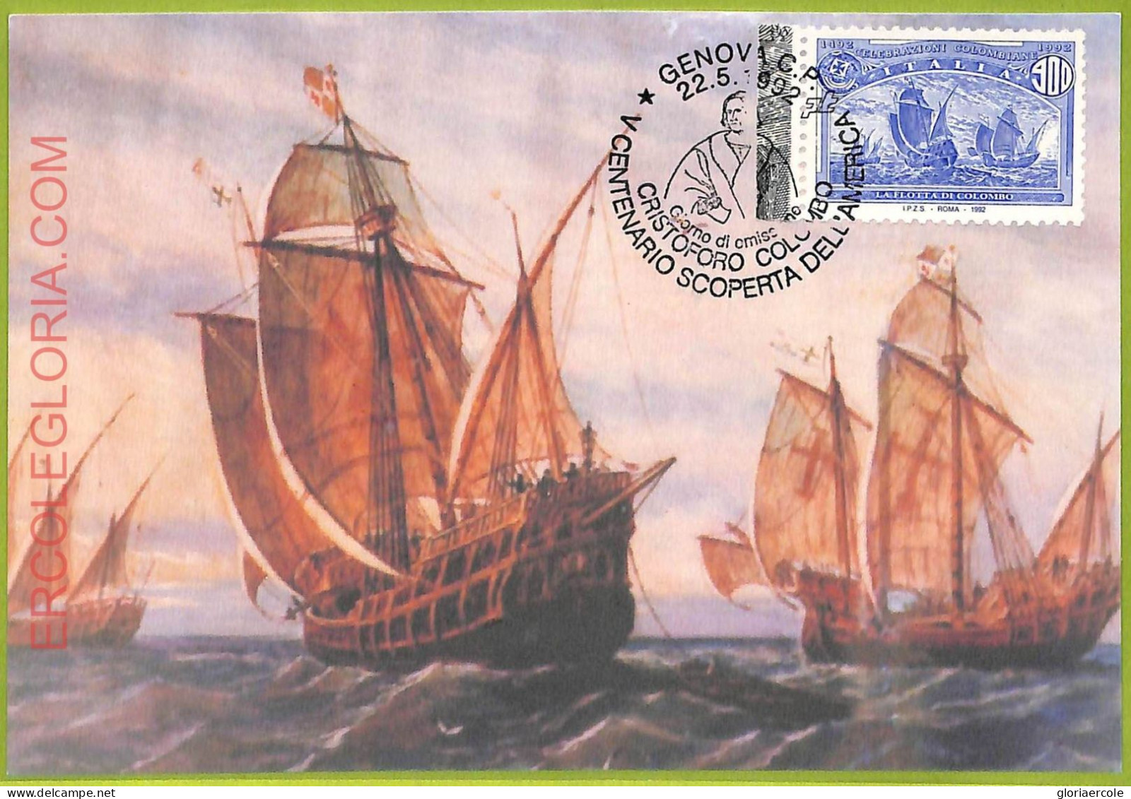 Ad3386 - ITALY - Postal History - MAXIMUM CARD - FDC - 1992 - Ship - Schiffe