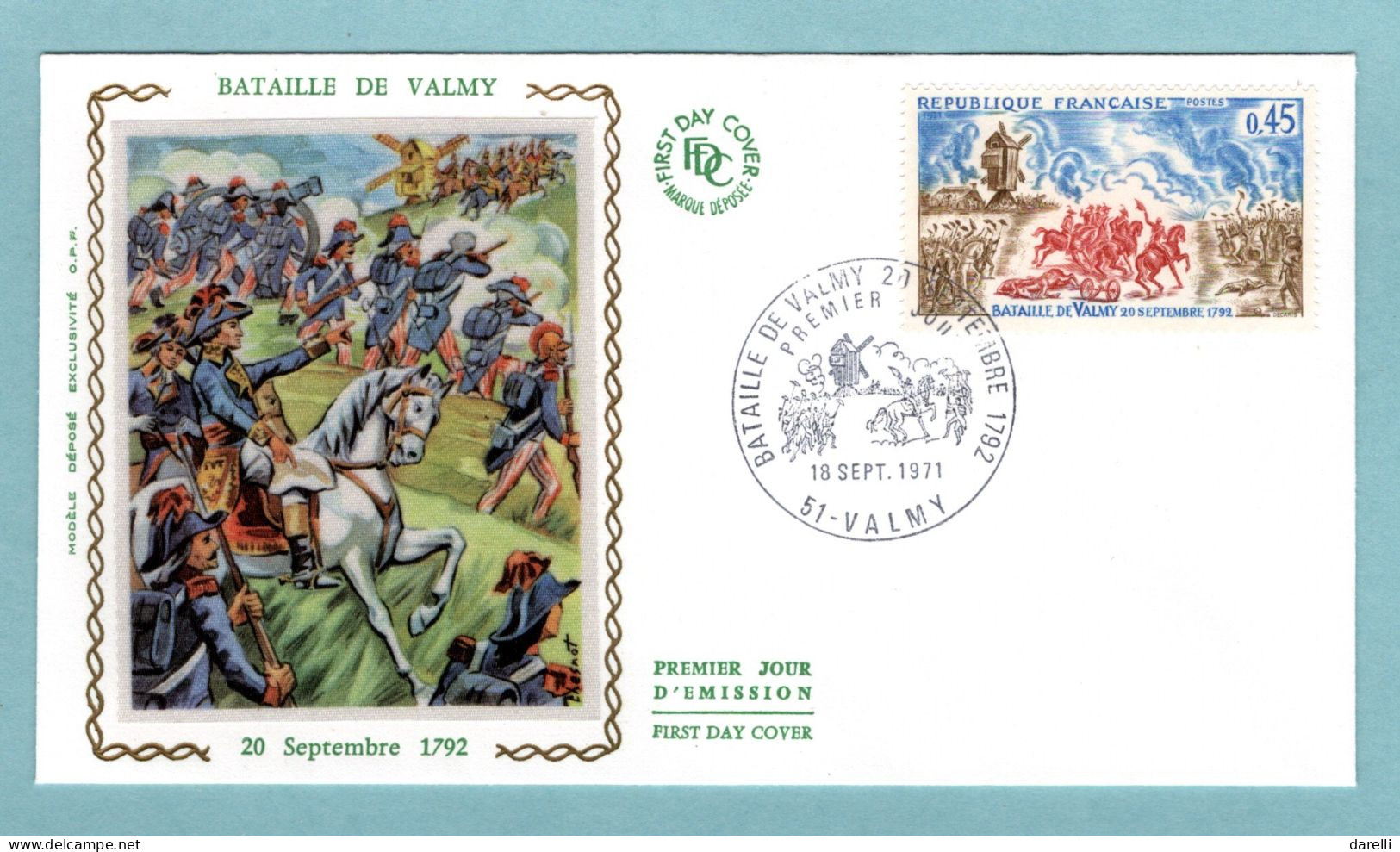 FDC France 1971 - Bataille De Valmy - YT 1679 - 51 Valmy (soie) - 1970-1979
