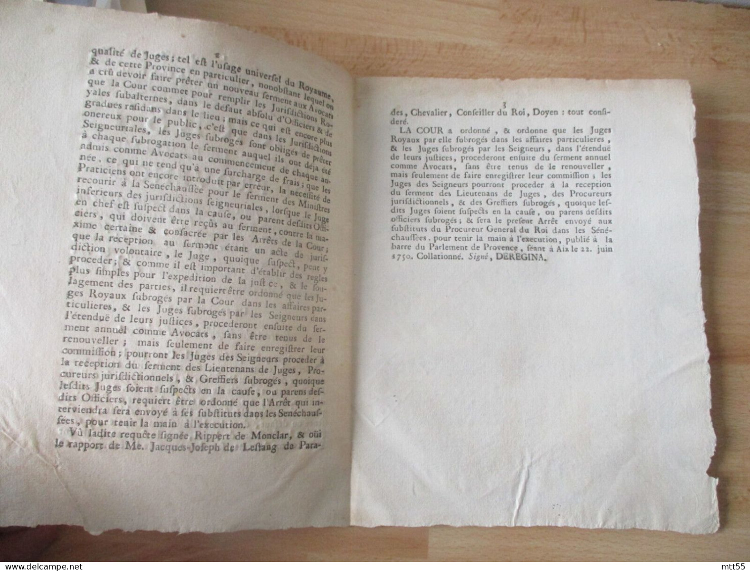 1750 ARREST COUR PARLEMENT PROVENCE AVOCATS JUGES SERMENT - Historische Dokumente