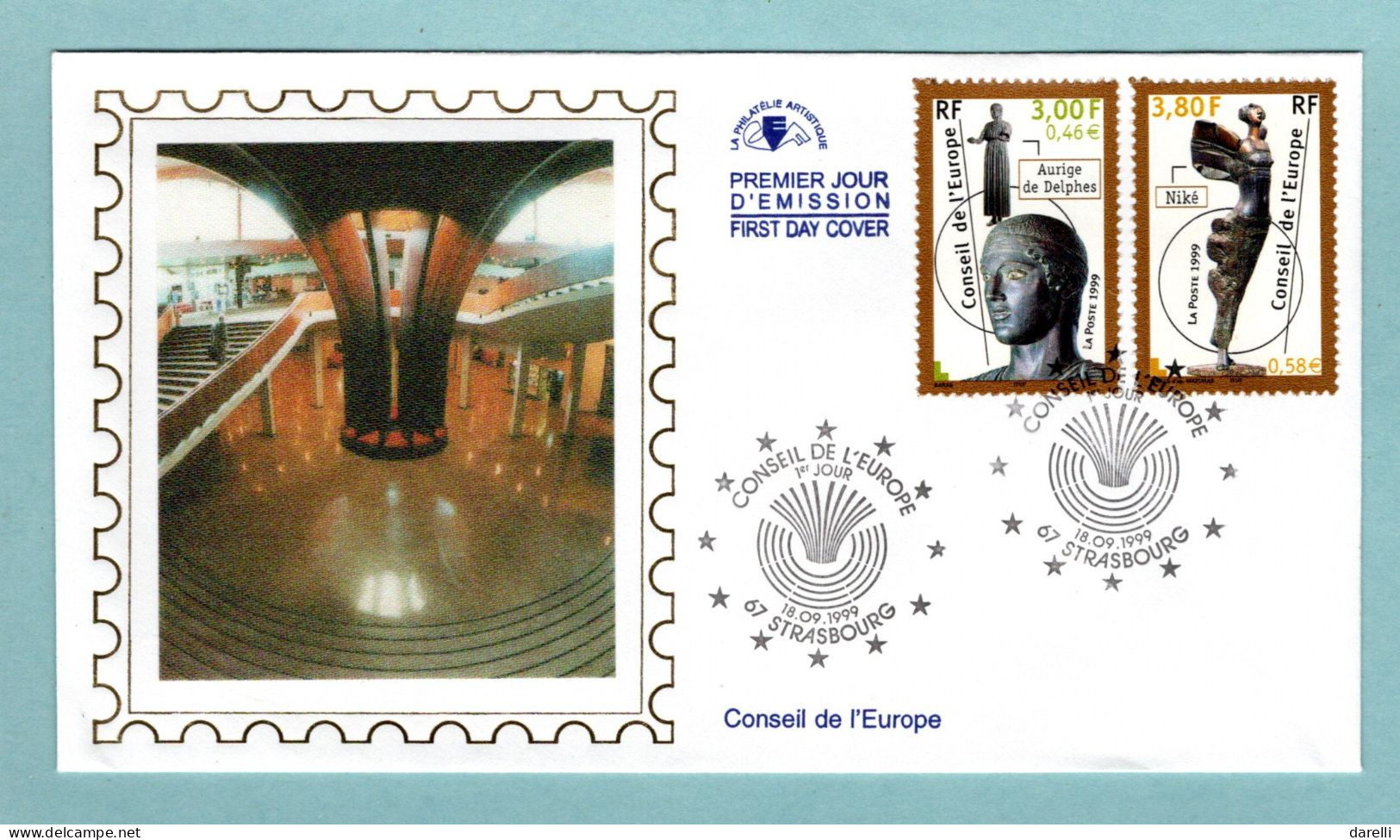 FDC France 1999 - Conseil De L'Europe 1999 - Statue En Bronze - YT 120 Et 121 - 67 Strasbourg - 1990-1999