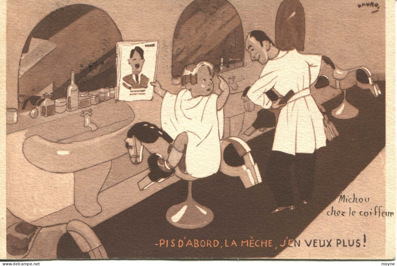 8645 - Illustrateur - MICHOU CHEZ LE COIFFEUR - " Pis D'abord J'en Veux Plus " -  Hitler Comme Modéle - Otros & Sin Clasificación