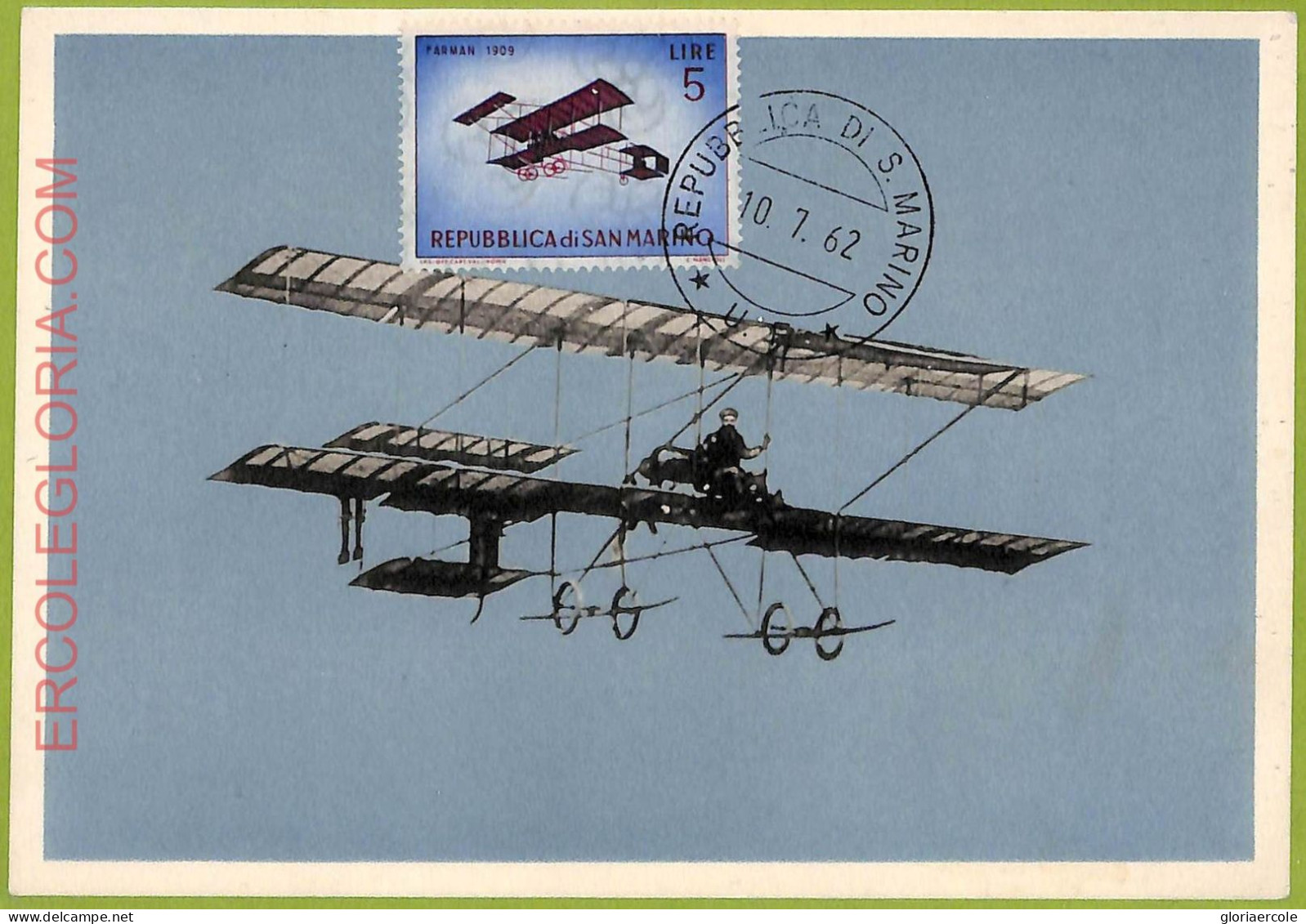 Ad3241 - SAN MARINO - Postal History - MAXIMUM CARD -  1962  Airplane - Airplanes