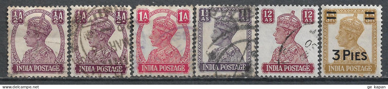 1941,1946 INDIA Set Of 1 MNH + 5 USED STAMPS (Michel # 166,168,170,177,182) CV €2.60 - 1936-47 Roi Georges VI