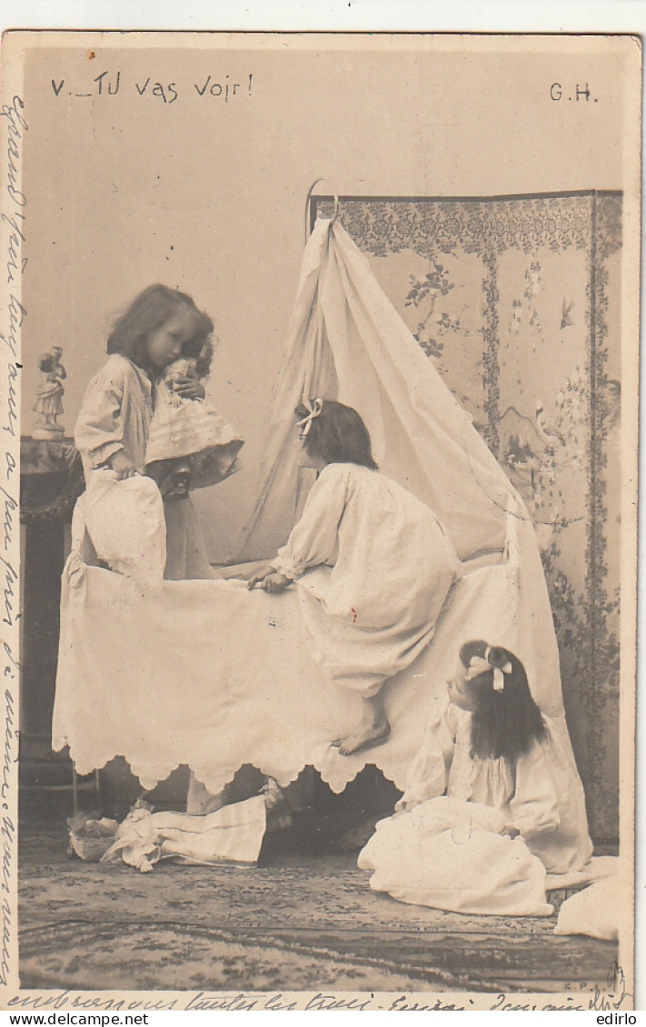 ***  HISTOIRE PHOTO ****  Enfants Et Poupée -- Chamaillerie  --  Tu Vas Voir   --   Précurseur Timbré TTB  - Historia