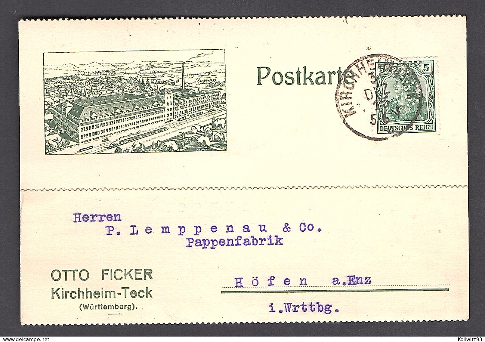 DR. Reklame-Karte, Papierfabrik, Otto Ficker, Kirchheim-Teck. - Autres & Non Classés