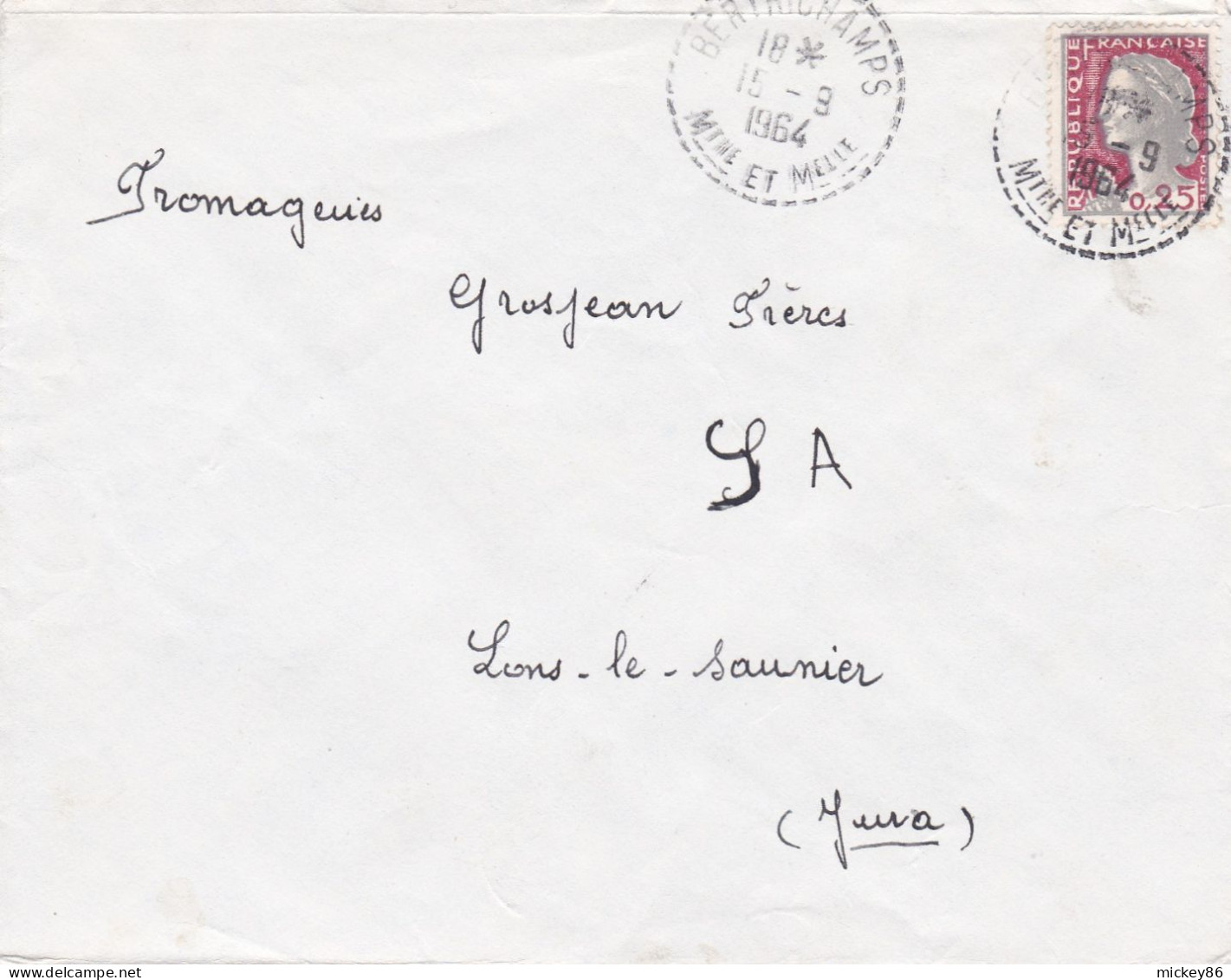 1964--lettre De BERTRICHAMPS-54 Pour LONS LE SAUNIER -39 ,tp Marianne ,cachet - Lettres & Documents