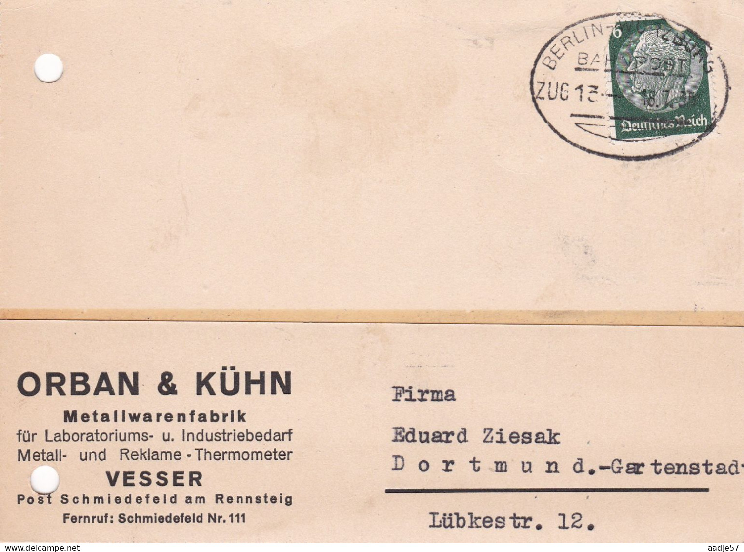 Reich Bahnpost Berlin Würzburg 1935 - Cartas & Documentos