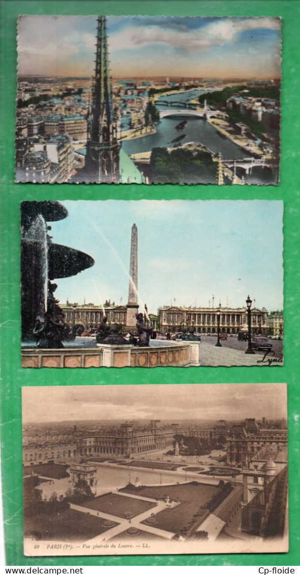 75 - PARIS . " VUE GÉNÉRALE DU LOUVRE ", " PLACE DE LA CONCORDE " & " NOTRE-DAME " . 3 CPSM - Réf. N°38996 - - Lotes Y Colecciones