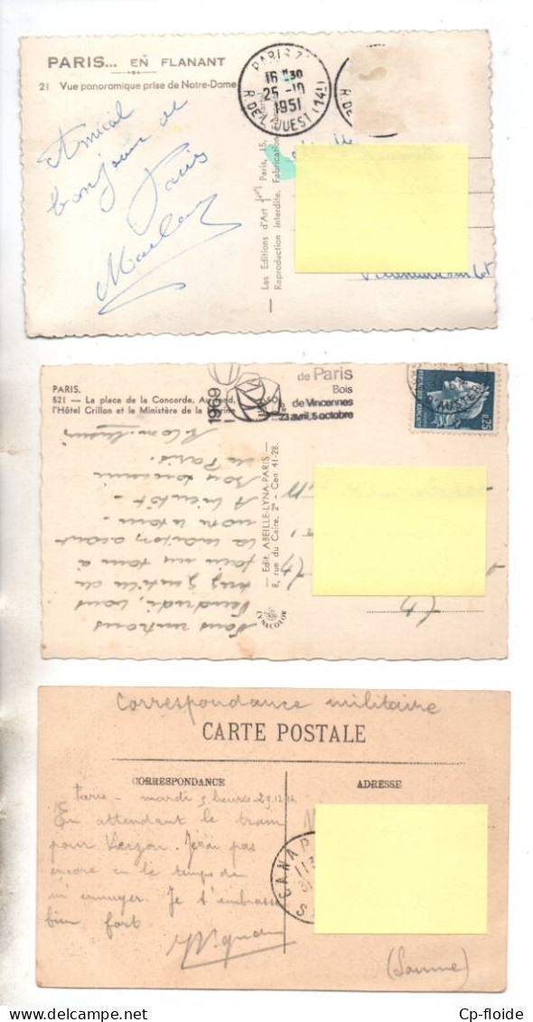 75 - PARIS . " VUE GÉNÉRALE DU LOUVRE ", " PLACE DE LA CONCORDE " & " NOTRE-DAME " . 3 CPSM - Réf. N°38996 - - Sets And Collections