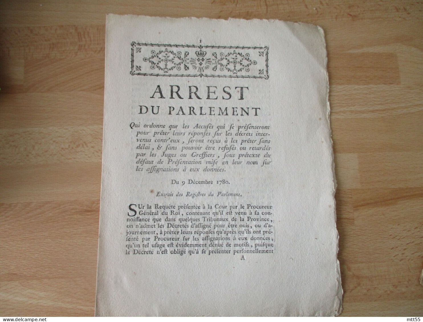 1780 ARREST PARLEMENT ACCUSES JUGEMENT AIX EN PROVENCE JUSTICE PREVENU - Historische Dokumente