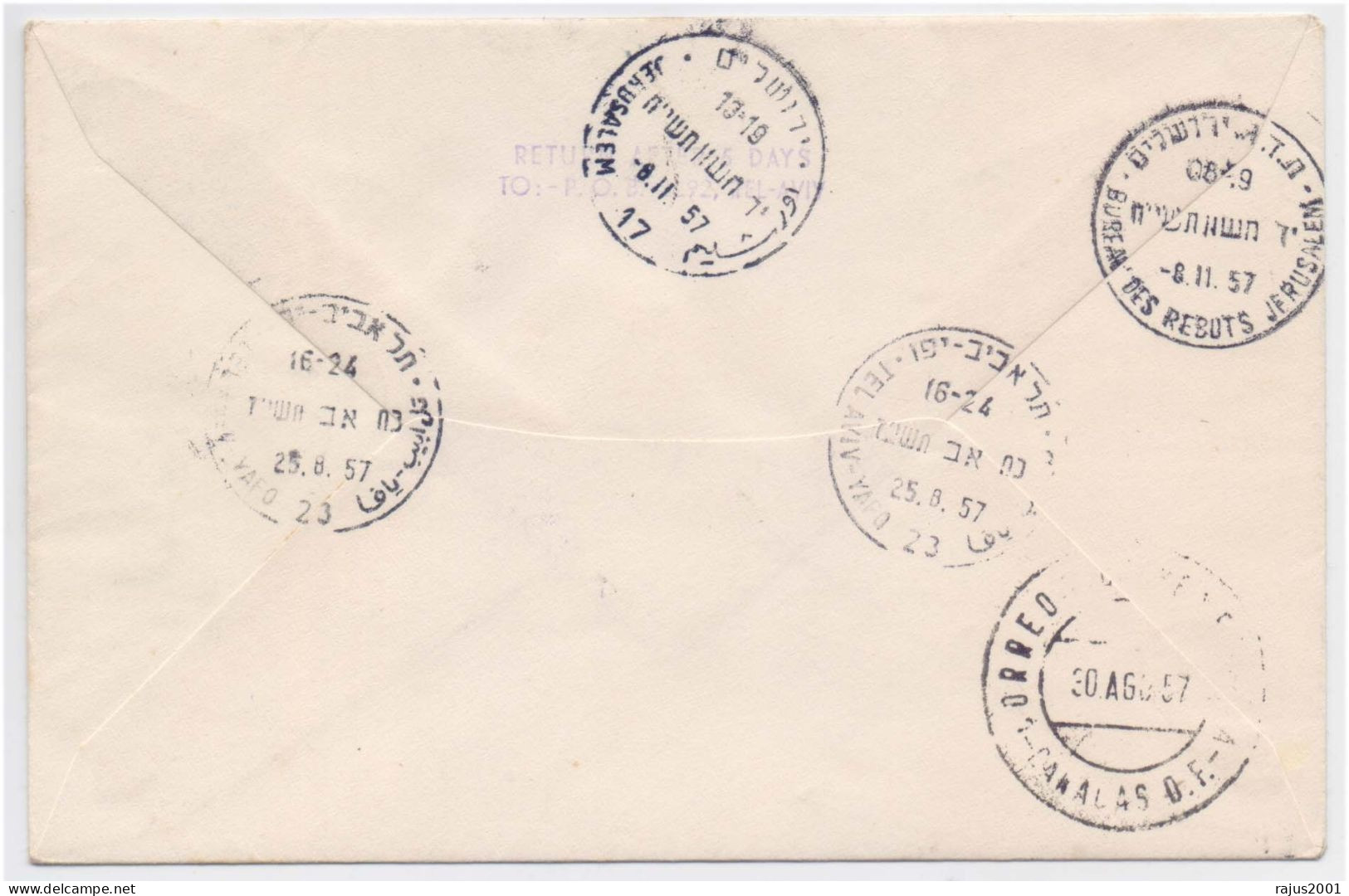 Israel Venezuela First Direct Dispatch Flight,  LOD CARACAS, Eagle, Airplane Aviation, Multi Frank Registered Cover 1957 - Airplanes