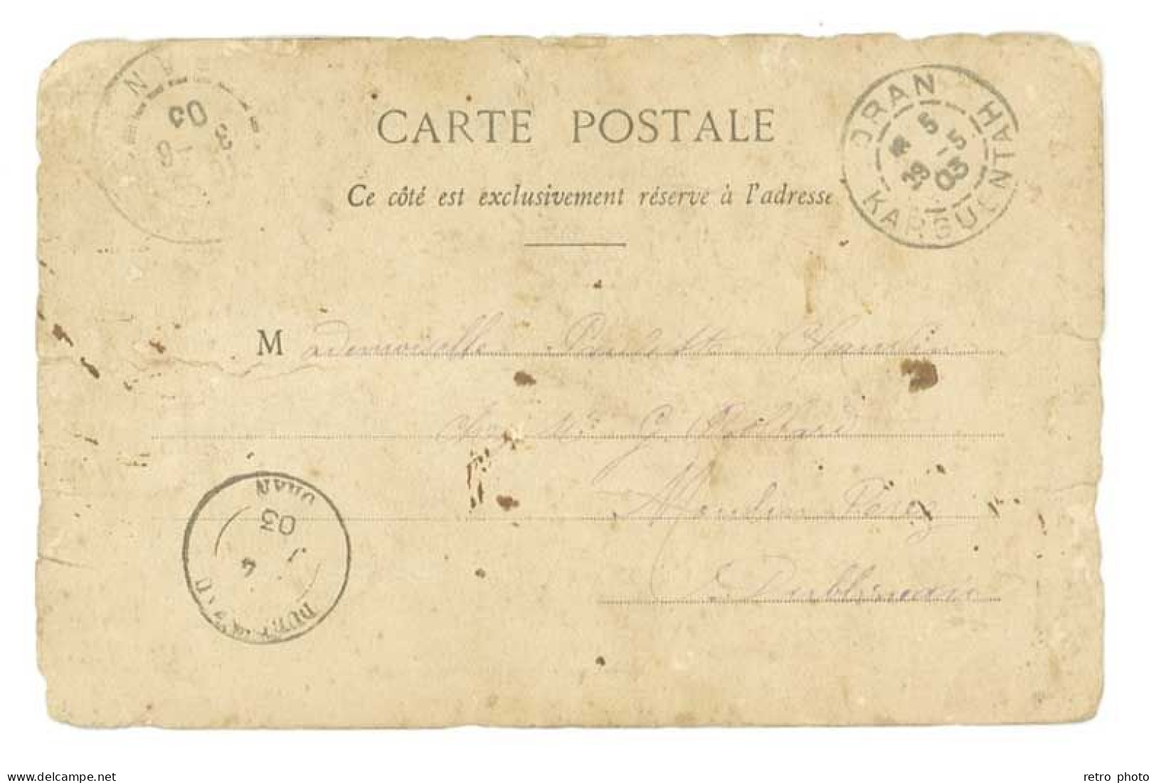 Cpa Carte-photo Homme Dans Une Voiture, Postée D'Oran En 1903, Dans L'état  ( AU) - Altri & Non Classificati