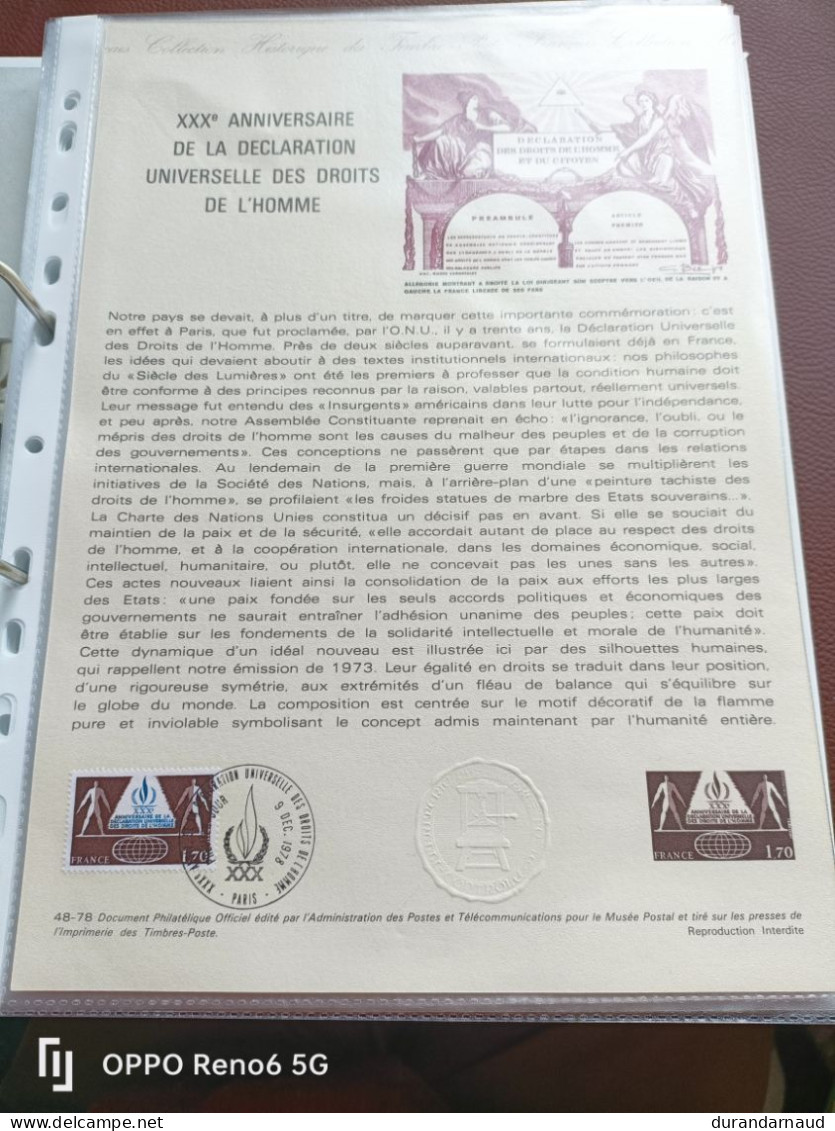 Document Philatelique  XXX E ANNIVERSAIRE DE LA DECLARATION 48/1978 - Documentos Del Correo