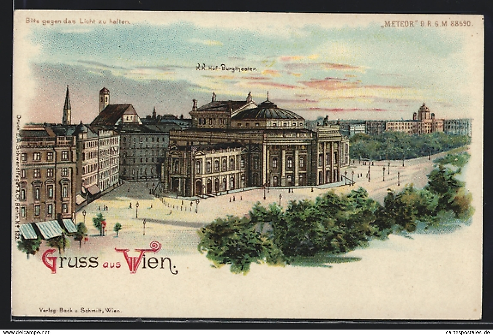 Lithographie Wien, K. K. Hof-Burgtheater, Halt Gegen Das Licht: Vollmond  - Autres & Non Classés