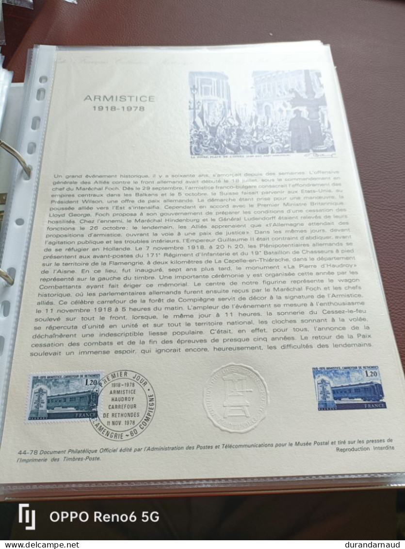 Document Philatelique ARMISTICE 44/1978 - Documenten Van De Post