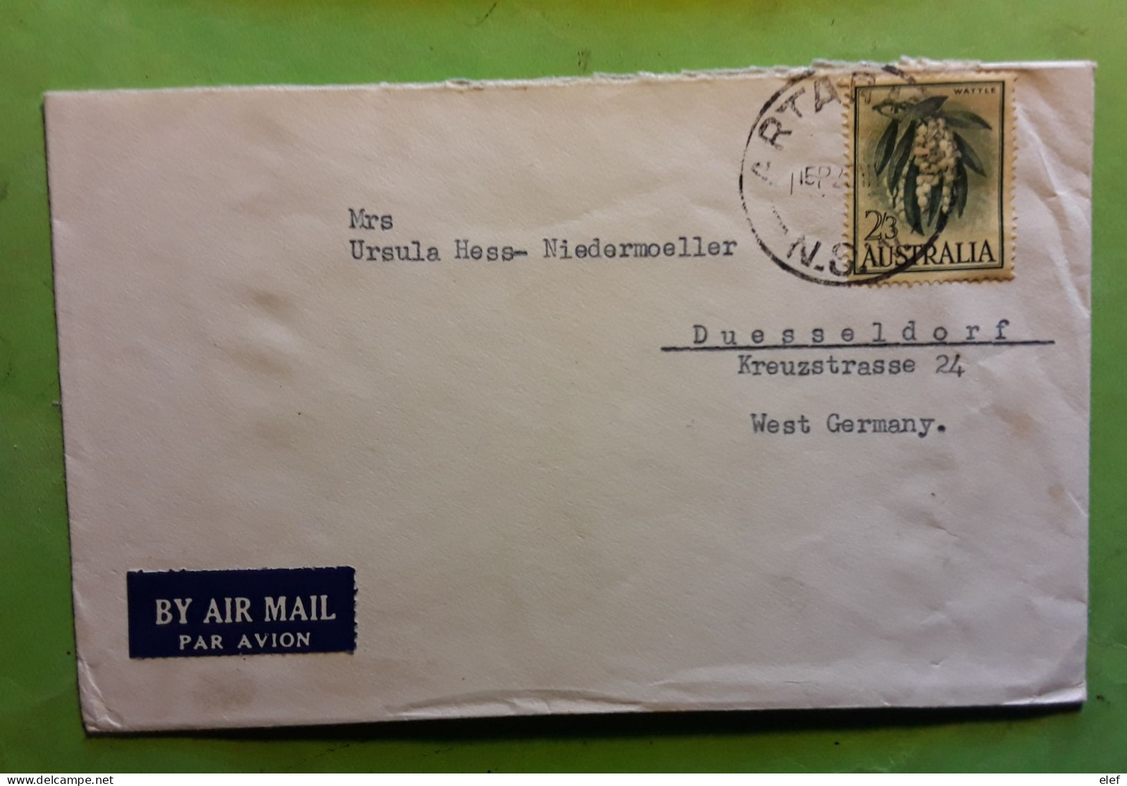 ARTARMON NSW Australia Airmail  Cover , 2/3 S Wattle Flower No 258 , 1960 > Duesseldorf Germany, TB - Lettres & Documents