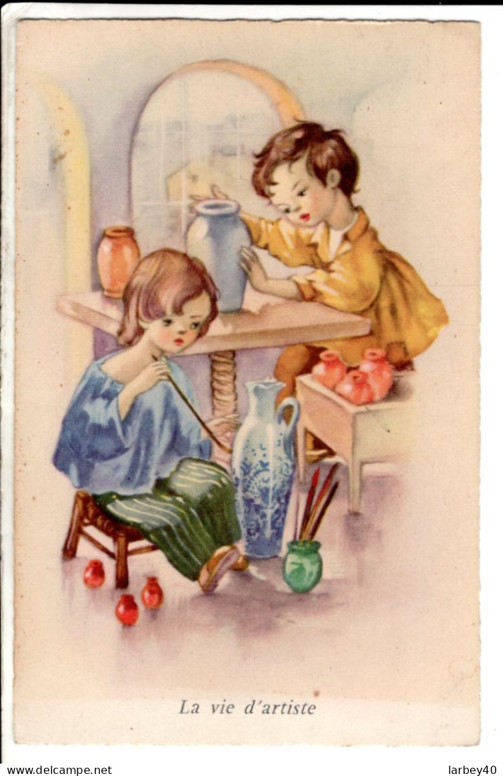 Cpa  Fantaisie Enfant -illustrateur La Vie D Artiste - Cartes Postales Ancienne - Hedendaags (vanaf 1950)