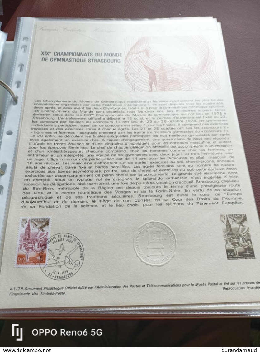 Document Philatelique  CHAMPIONNATS DE GYMNASTIQUE 41/1978 - Documents Of Postal Services