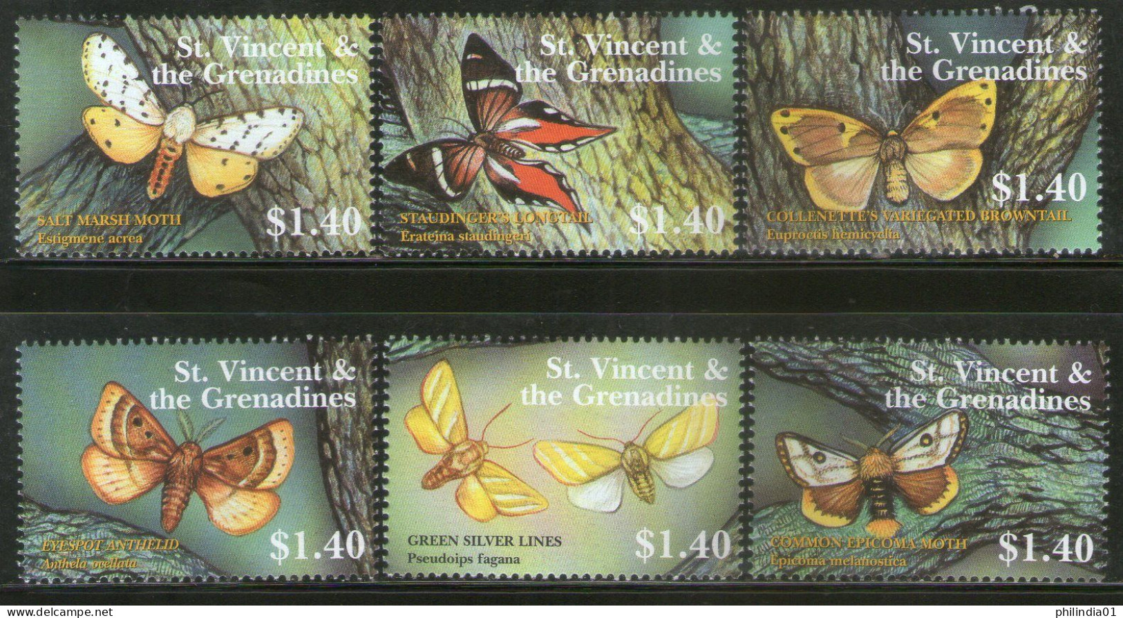 St. Vincent 2001 Butterflies Moths Insect Sc 3000 6v MNH # 651 - Butterflies