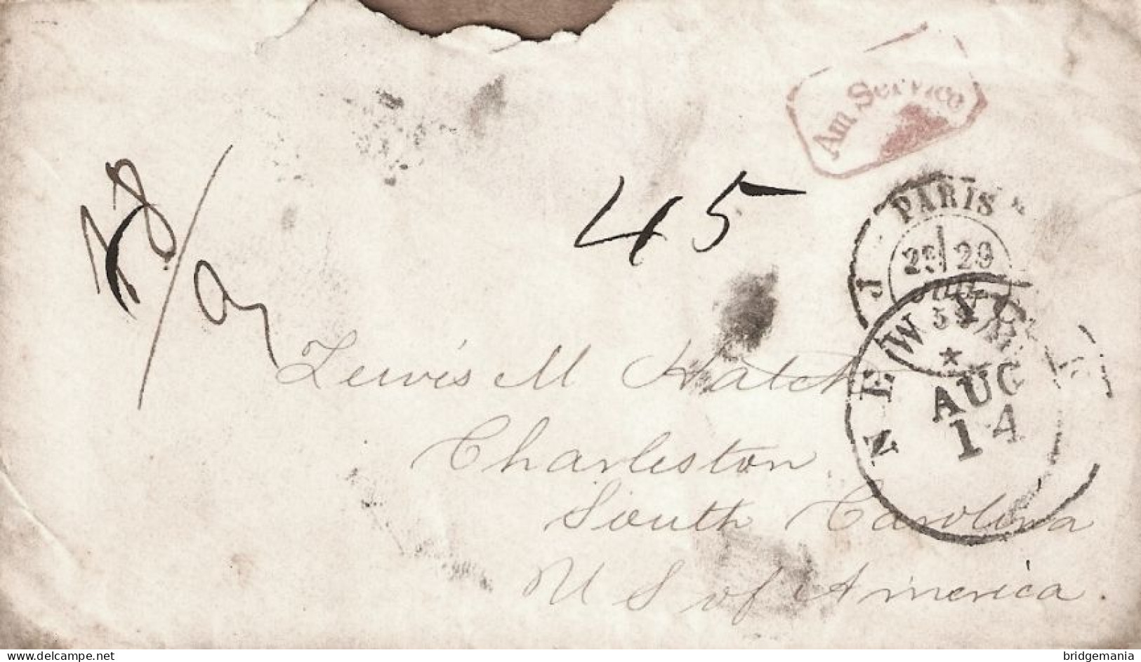 MTM149 - 1859 TRANSATLANTIC LETTER FRANCE TO USA Steamer VANDERBILT - UNPAID 3 RATE - Postal History