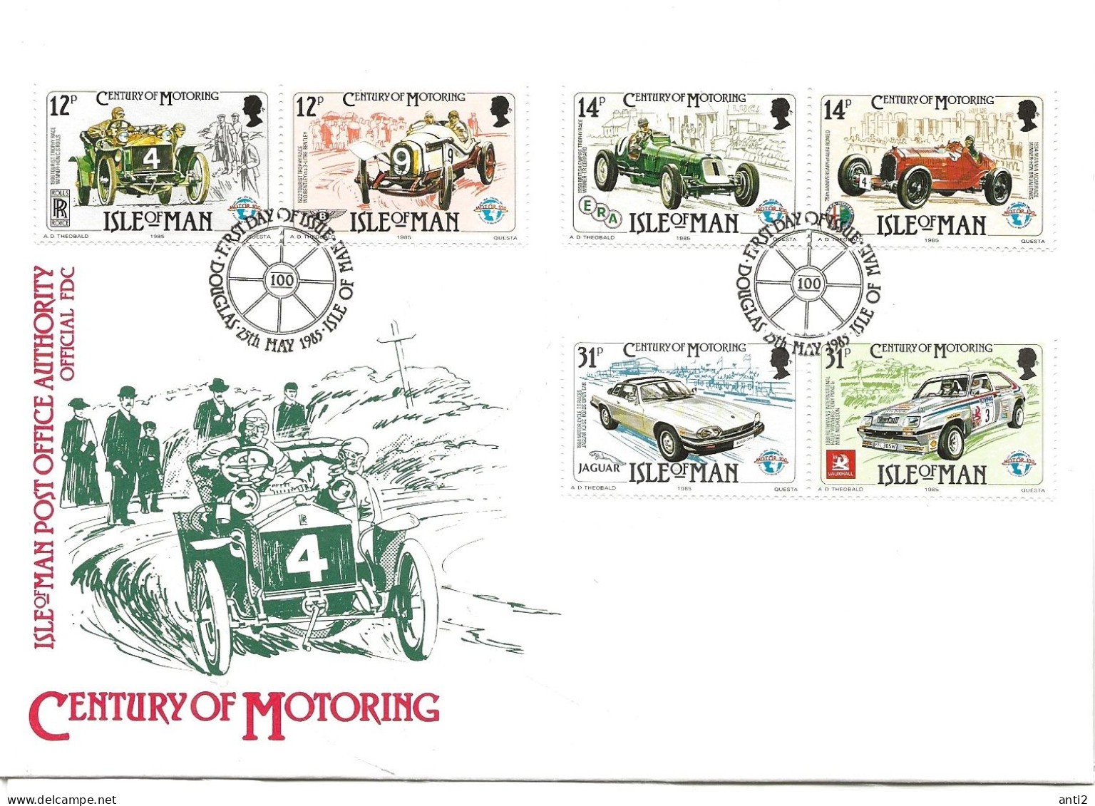 Isle Of Man 1985 Centenary Of Automotive Engineering, Cars,   Mi 282-287 FDC - Man (Eiland)