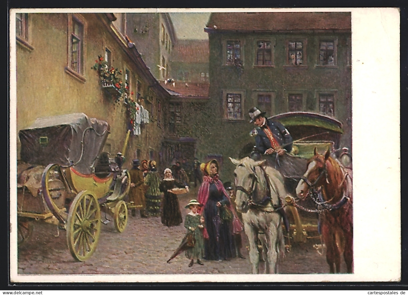 Künstler-AK Bamberg, Postkutsche Auf Dem Posthof, Lange Gasse 27, Ganzsache 5 Pfennig  - Cartoline