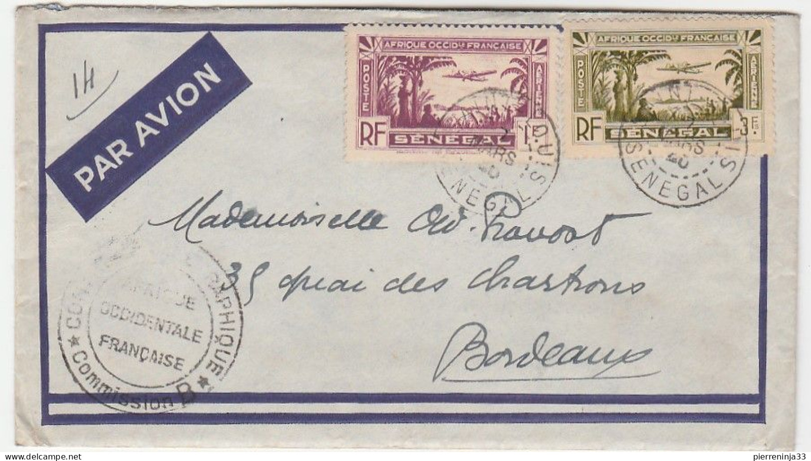 Lettre Saint Louis Du Sénégal Avec Contrôle Postal Pour Bordeaux, 1940 - Lettres & Documents