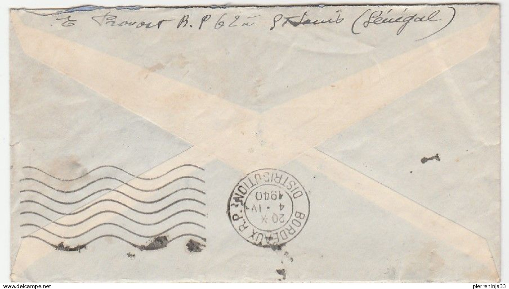 Lettre Saint Louis Du Sénégal Avec Contrôle Postal Pour Bordeaux, 1940 - Briefe U. Dokumente