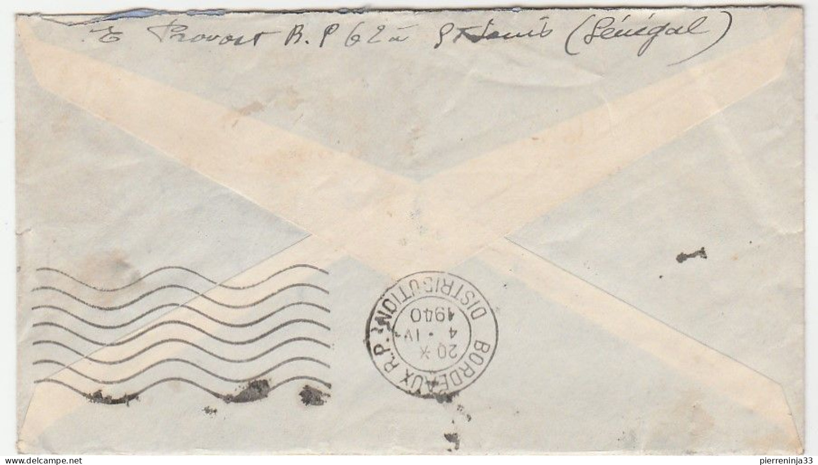 Lettre Saint Louis Du Sénégal Avec Contrôle Postal Pour Bordeaux, 1940 - Lettres & Documents