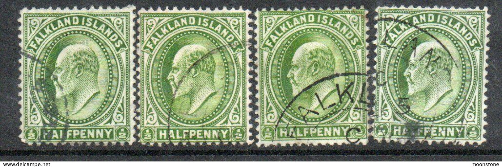 Falkland Islands EVII 1904-12 ½d Yellow-green Definitive, 4 Shades, Used, SG 43 - Islas Malvinas