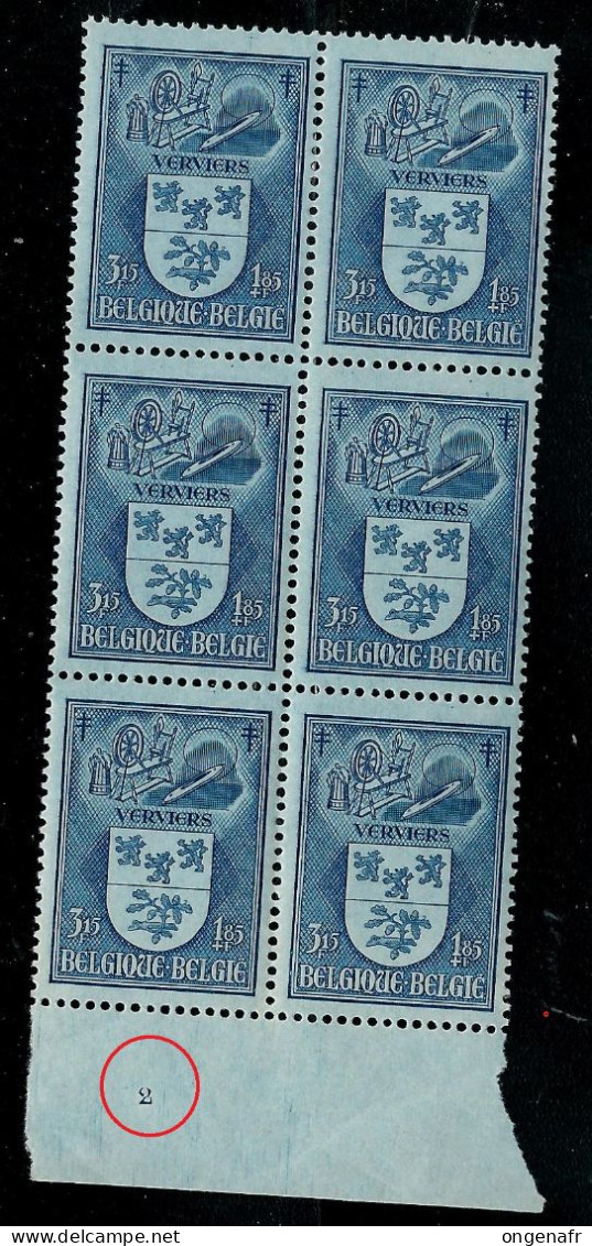 Bloc De 6 Bdf Du N° 746 ( VERVIERS  )  **  + CU !!  2 Dans Le Bdf - Unused Stamps