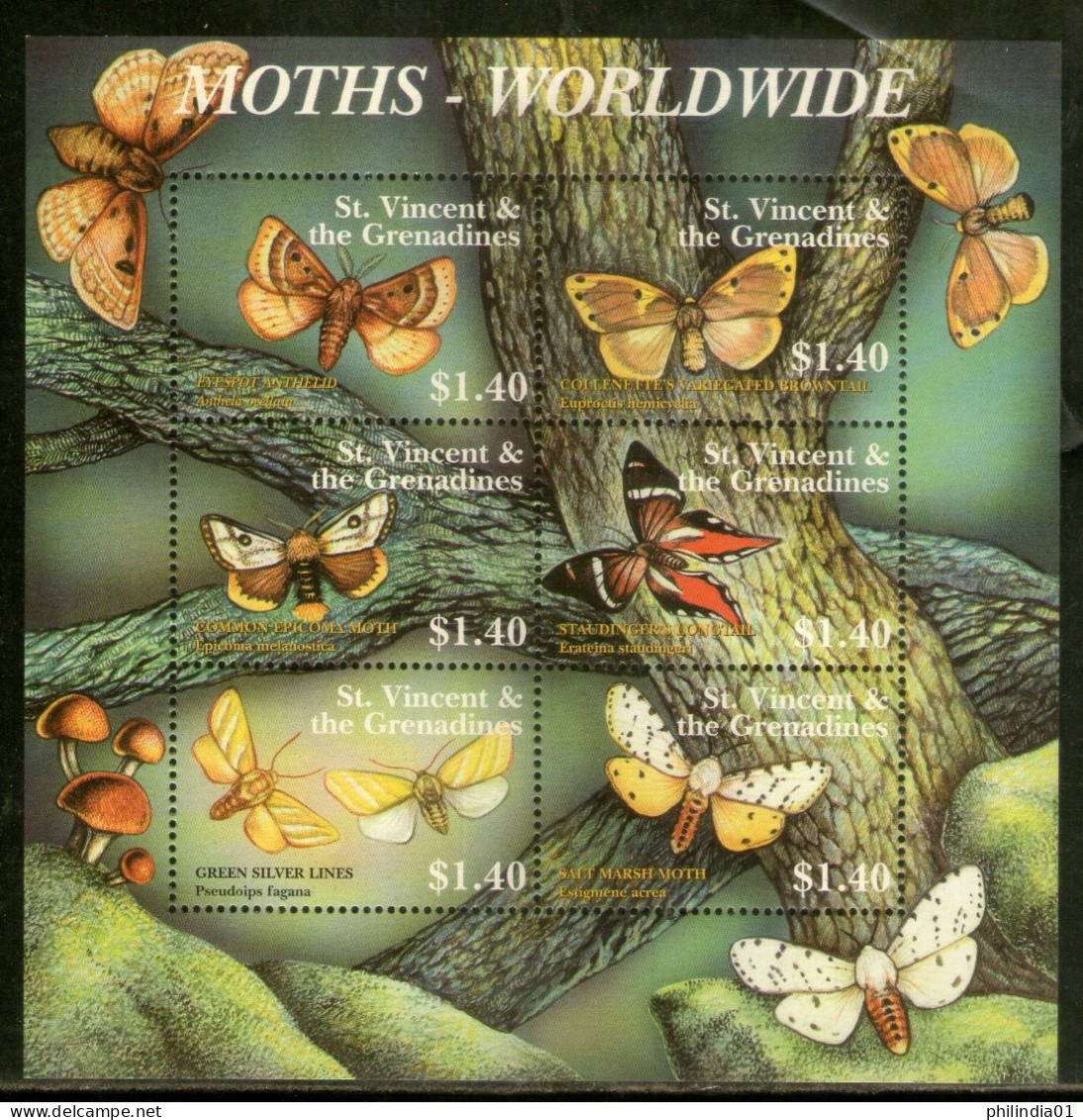 St. Vincent 2001 Butterflies Moths Insect Sc 3000 Sheetlet MNH # 9300 - Mariposas