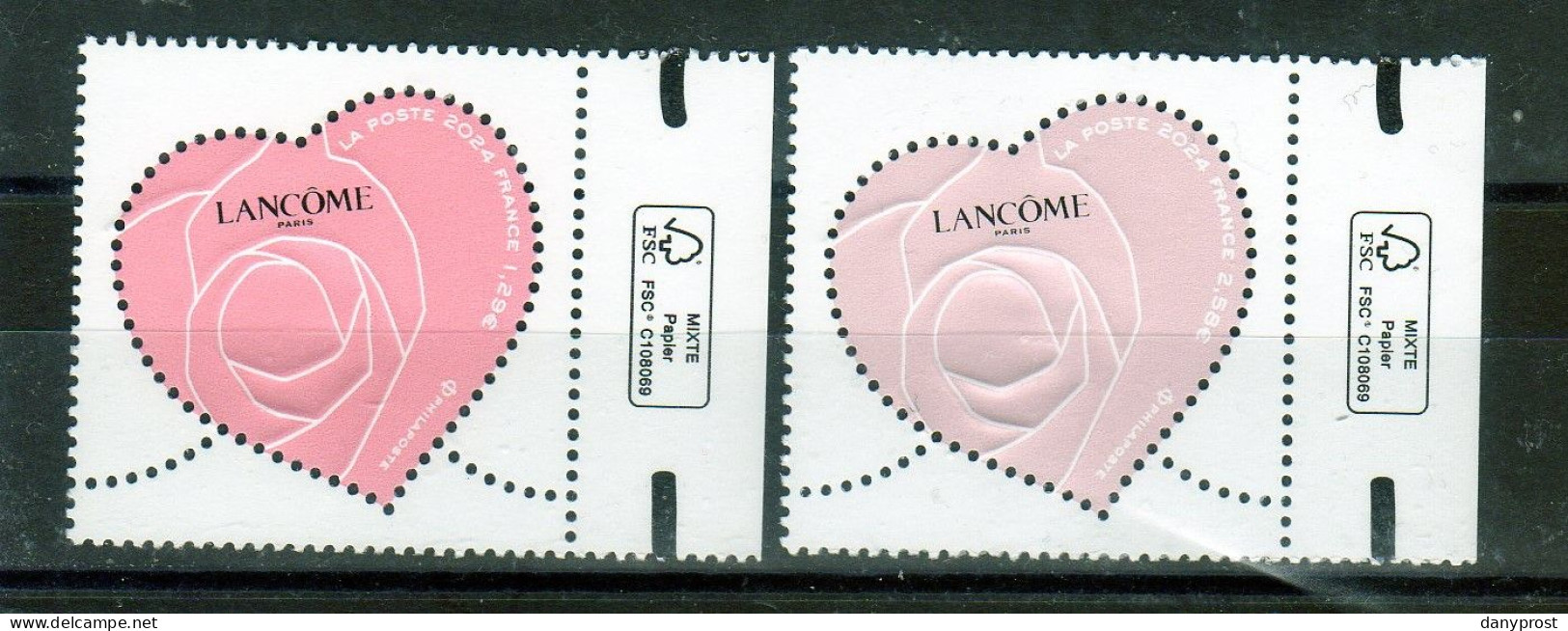 FR 2024 -Gommé - NC  COEUR LANCOME  "  Paire 20 G/100 G  à  3.87€ - Gaufré - Margé Original - Neuf** - Neufs