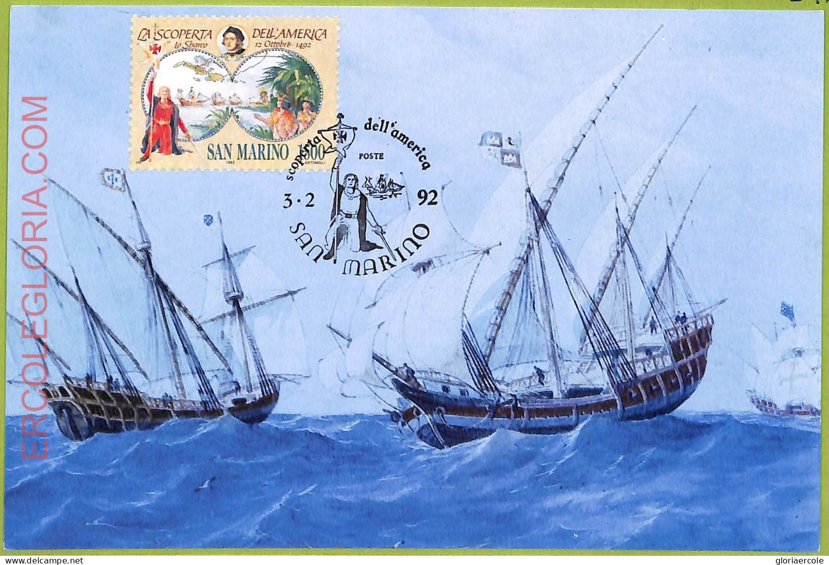 Ad3259 - SAN MARINO - Postal History-MAXIMUM CARD-1992 La Scoperta Dell'America - Other & Unclassified